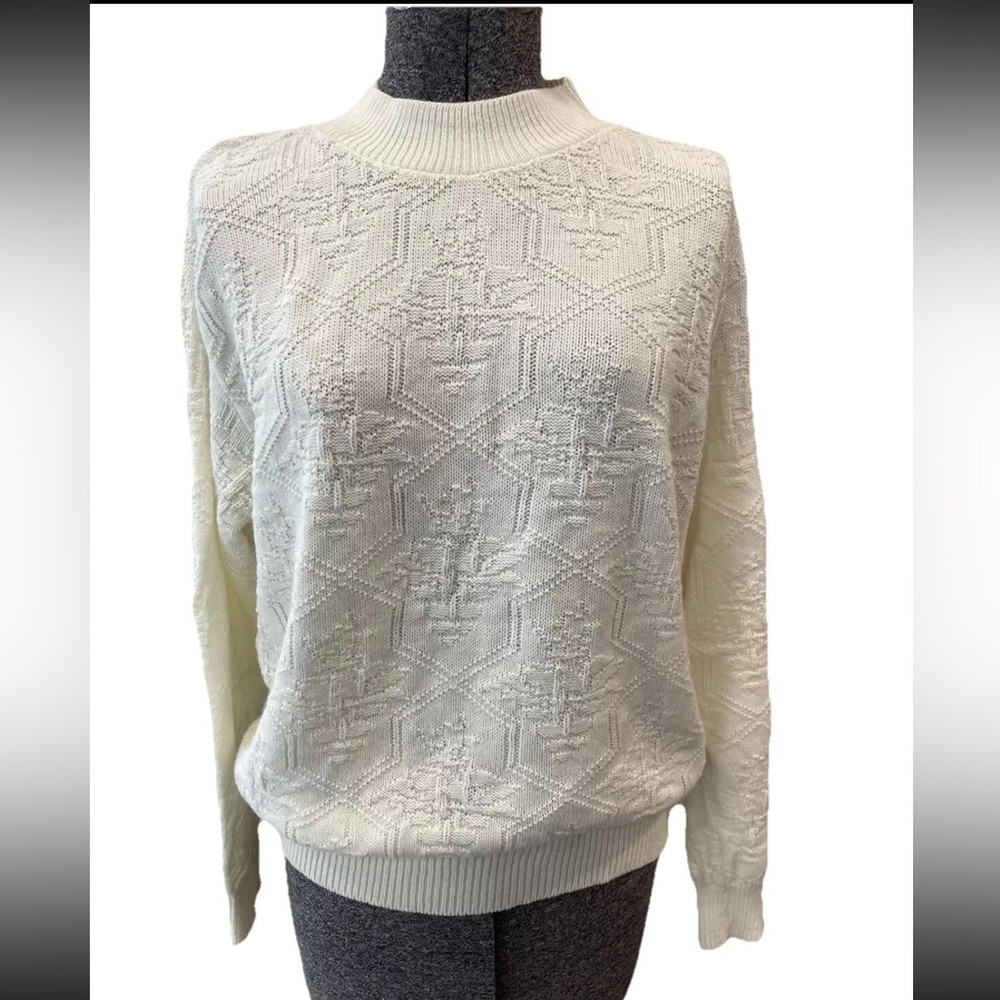 Southern Lady size Large-made in USA-cream‎ color sweater top-1980/90s Vintage